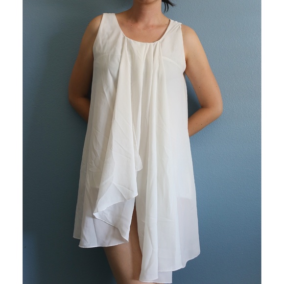 White Chiffon Goddess Tunic, Asymmetrical Layers - Picture 1 of 4